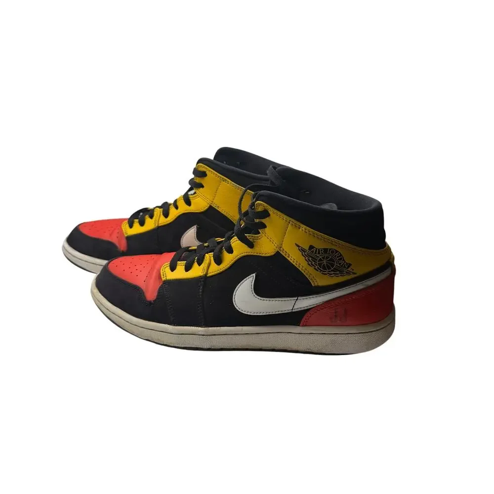 Nike Air Jordan 1 Mid Black Yellow Red Sneakers Men's Size 9.5 852542-087
